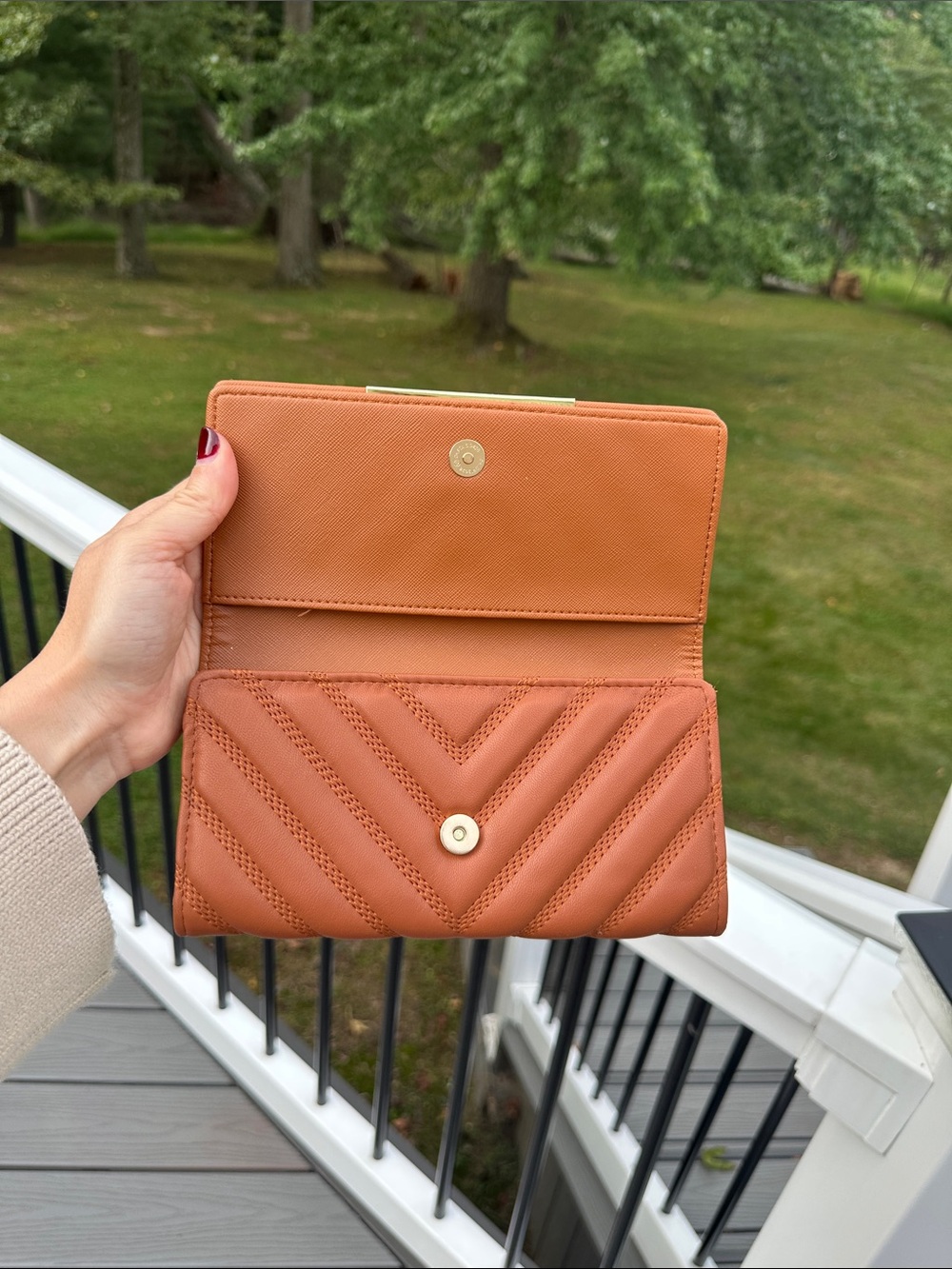 Yves Saint Laurent Rust Chevron Quilted Wallet with Gold Logo - Picture 5 of 11